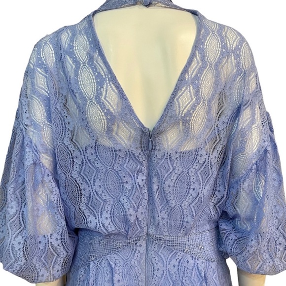 Free People Womens Lace Overlay Mock Neck Broadway Blue Mini Dress - Picture 9 of 12